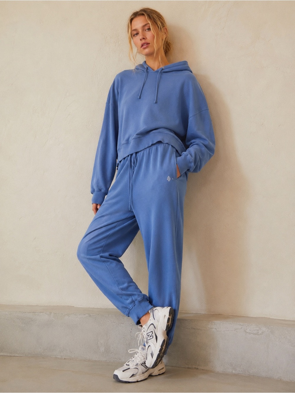 Set Free People Movement Blue Fleece Hoodie Jogger Lounge Athleisure Size Large